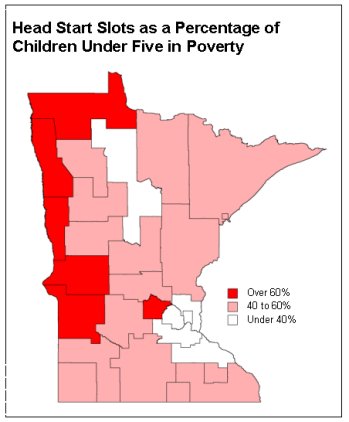 A map of Minnesota showing Head Start Slots