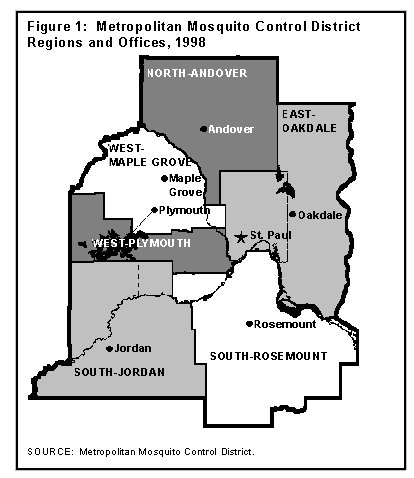 Figure 1: Metropolitan Mosquito Control District Regions and Offices Map